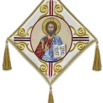 Bedernita brodata cu Mântuitorul Iisus Hristos cu ramă ornamentală bizantină